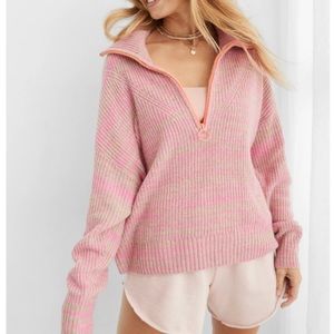 Aerie Quarter-Zip Sweater in Lip Gloss